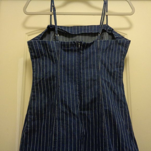 CUTE FOREVER 21 DARK JEAN STRIPES SEXY SUNDRESS LG - Picture 6 of 6